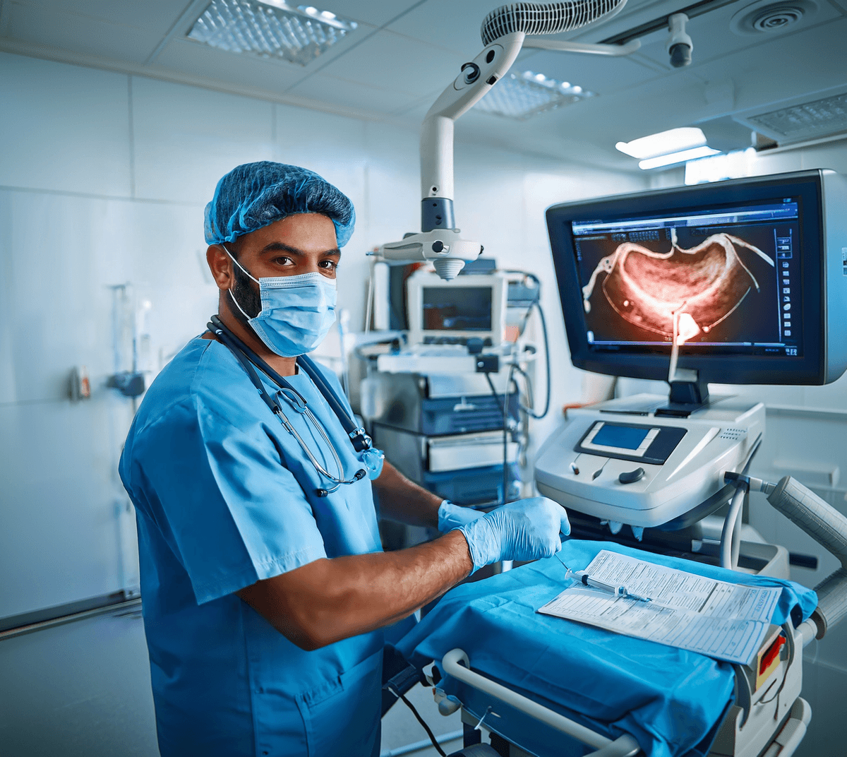 Doctor reviewing digestive health scan