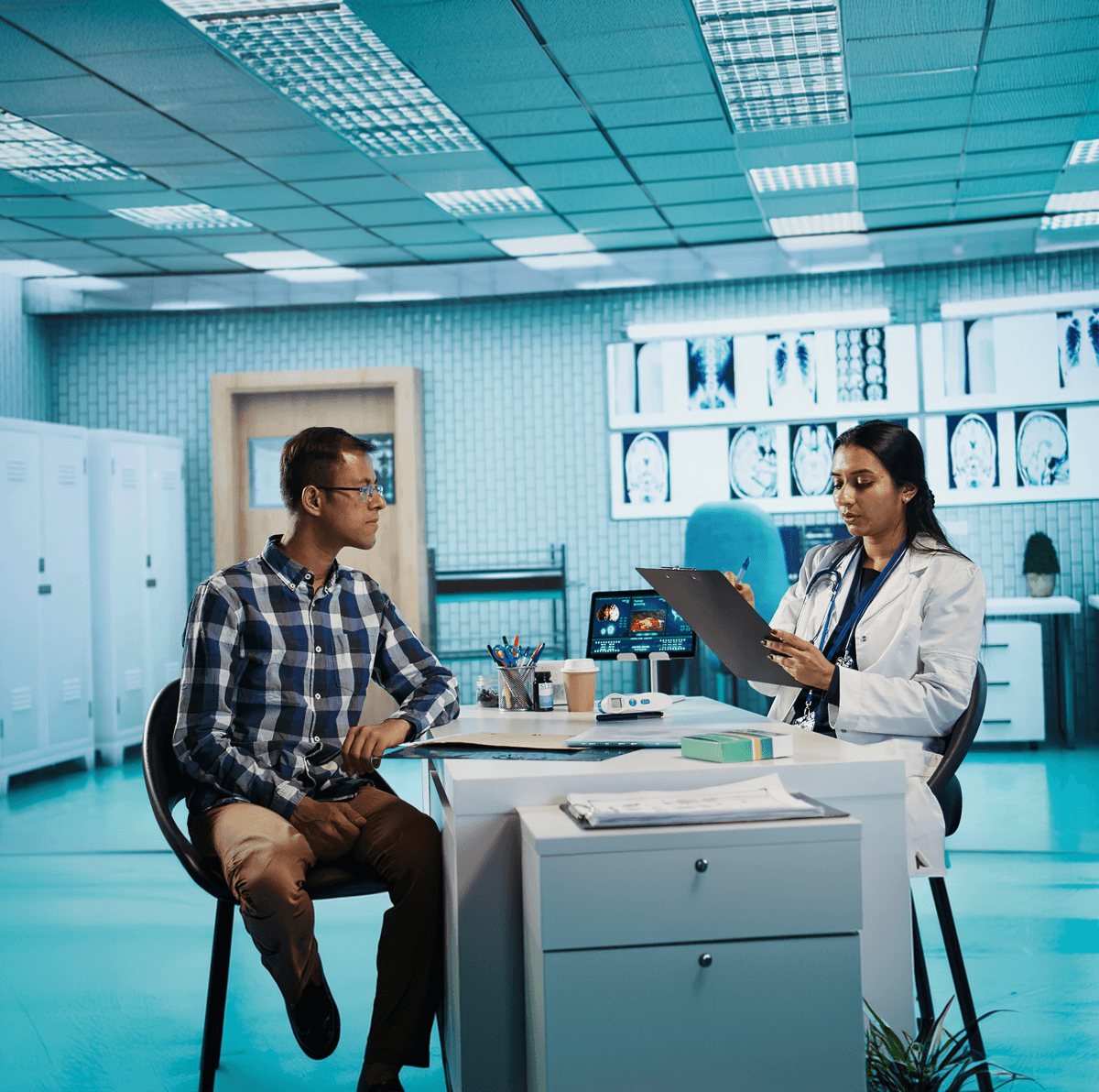 Doctor reviewing brain MRI scan